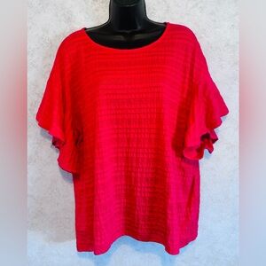 Ruby Rd Woman's Pullover Circular Short Sleeves Size XL Red Punch Lace Stripes